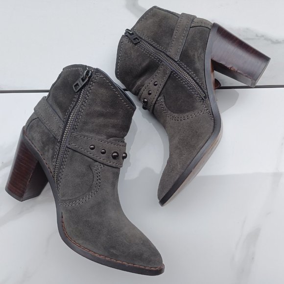 Coach Suede 3.5" Block Heel Harness Bootie In Grey Women's Size 7.5 - Picture 8 of 10